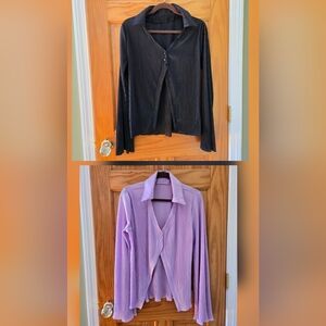 *TWO ITEMS* Purple and Black Indentical Pleated Button-Up Blouse Cardigan